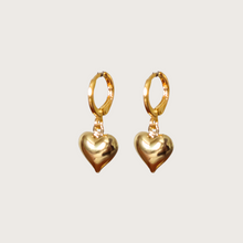 Load image into Gallery viewer, gold plated puffy heart huggie hoops