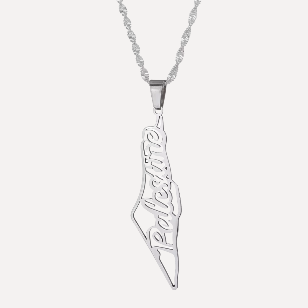 palestine map necklace gold silver
