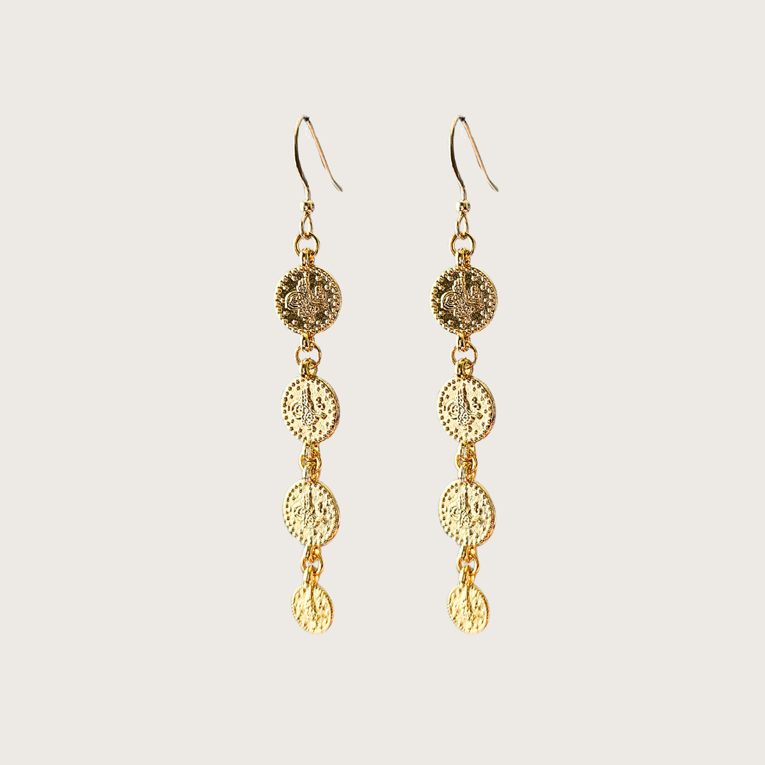 gold coin drop earring aalia jewellery
