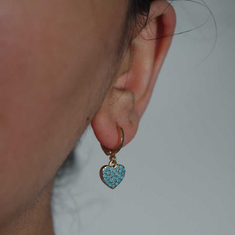 BLUE HEART HOOP EARRING