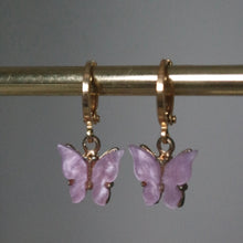 Load image into Gallery viewer, LILAC BUTTERFLY HUGGIE HOOPS
