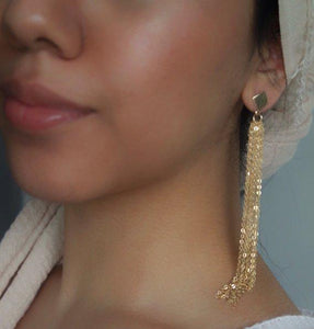 LONG GOLD TASSEL EARRINGS - AALIA Jewellery